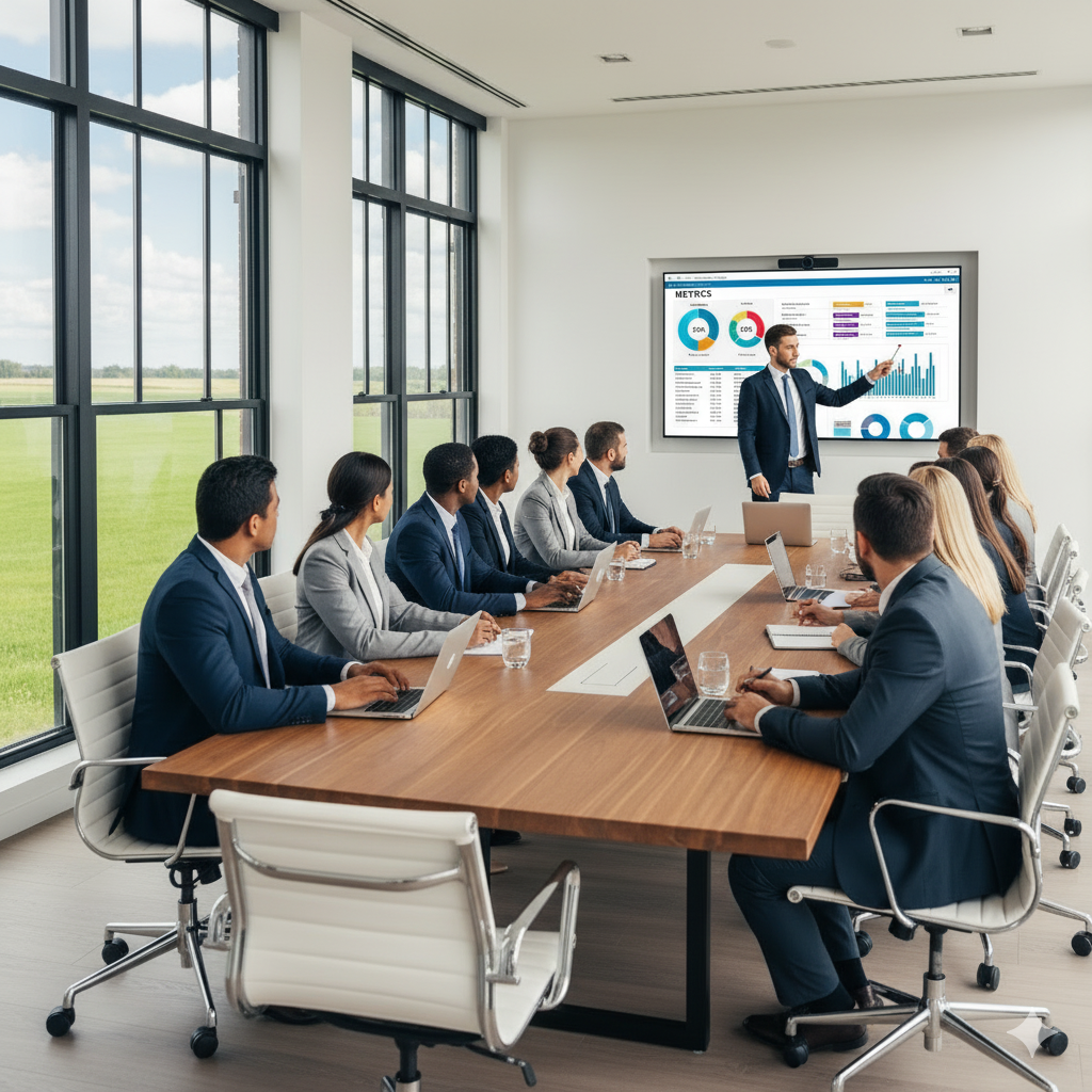 Executivos em reunião estratégica